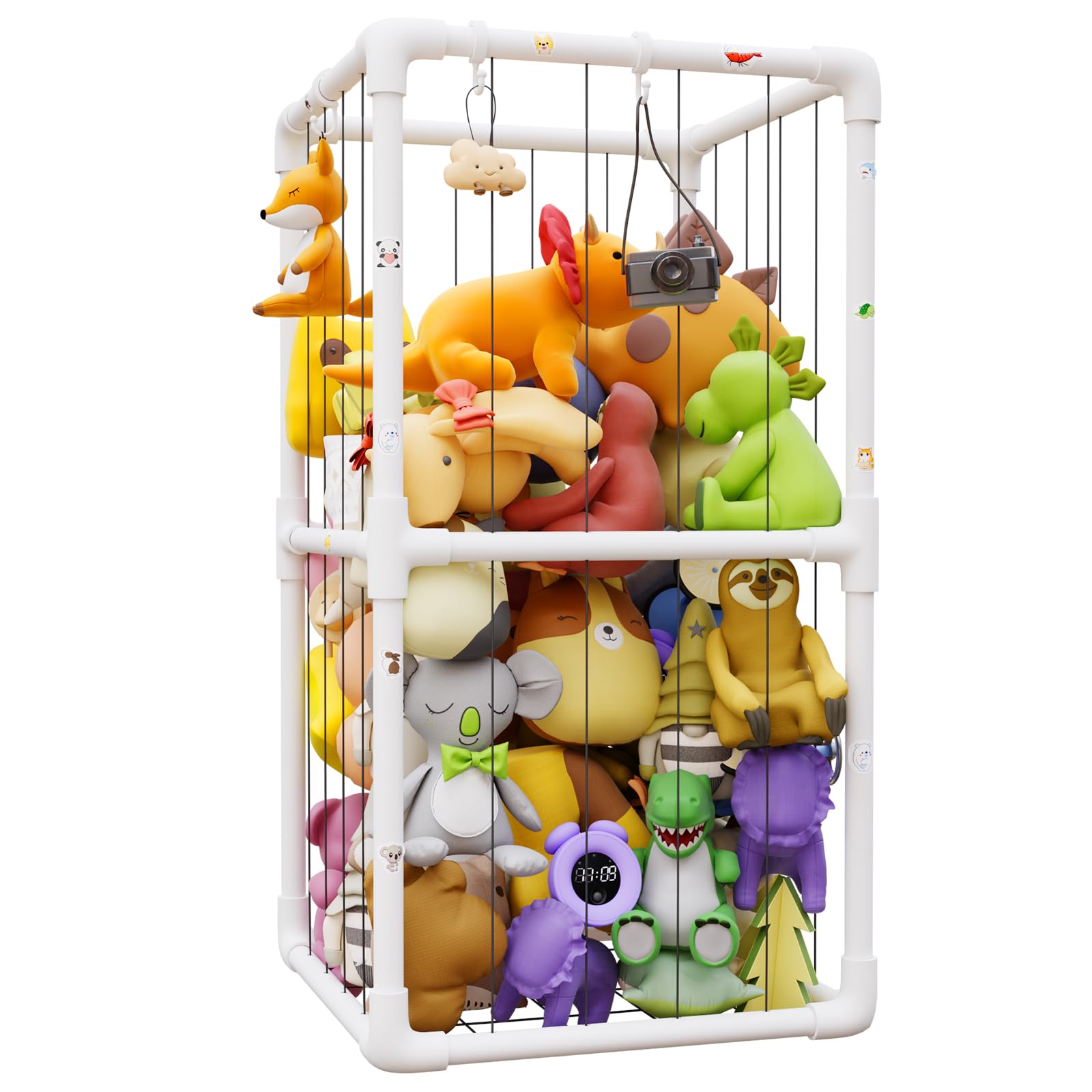 Soft Plush Toy Storage Organizer with Nets - Kids Stuffed Animal Zoo Holder Standing Shelf for Playroom & Nursery Decor - Durable Thick Tube Design for Toy Box & Room Organization