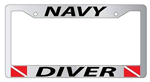 Chrome License Plate Frame for Cars - Navy Diver Design with American Flags - Durable Auto Accessory for Trucks, SUVs & Vehicles - Perfect for Military Supporters & Patriotic Car Enthusiasts