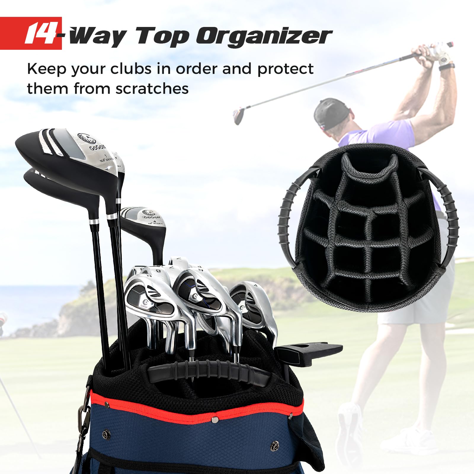 **Goplus 14-Way Divider Golf Cart Bag – Lightweight & Portable Golf Club Organizer with 8 Zippered Pockets, Cooler Bag, Rain Hood & Shoulder Strap – Ideal for Men & Women Golfers – Perfect for Tournaments, Driving Range & Weekend Golf Outings**