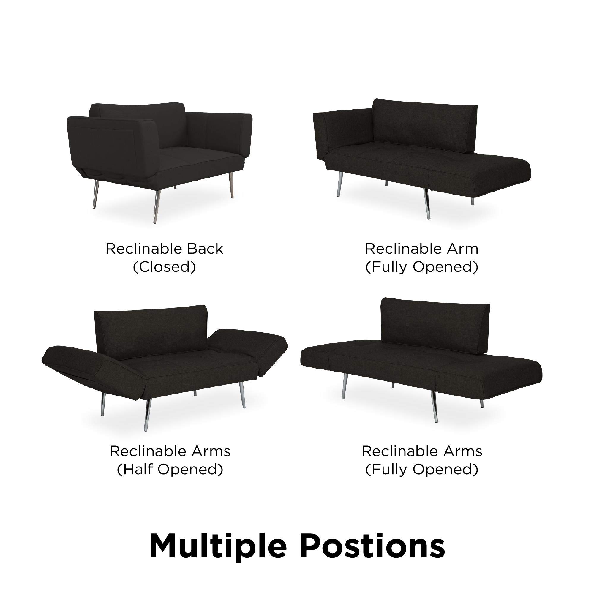 DHP Euro 60 Inch Futon Sofa Bed - Convertible Upholstered Couch Sleeper with Fold-Down Arms & Storage Pocket for Small Spaces, Black | Perfect for Studio Apartments, Guest Rooms & Home Offices