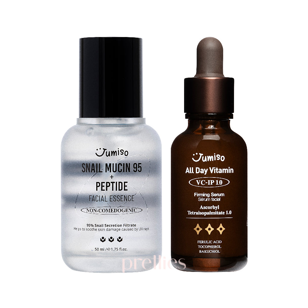 Jumiso Anti Aging & Glow Set - Snail Mucin 95% + Peptide Facial Essence & Vitamin C Firming Serum for Wrinkles & Brightening | Skincare Routine for Day & Night Use