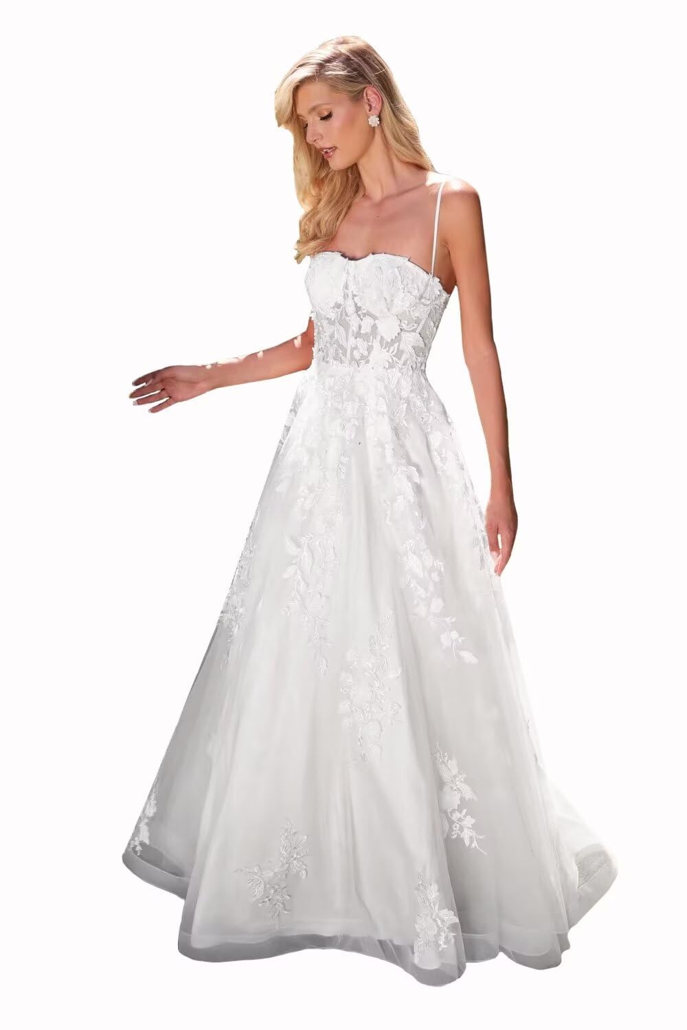 XYAYE Backless Lace Tulle Wedding Dress with Train - Spaghetti Strap Bridal Gown for Bride | Perfect for Beach, Church & Outdoor Ceremonies