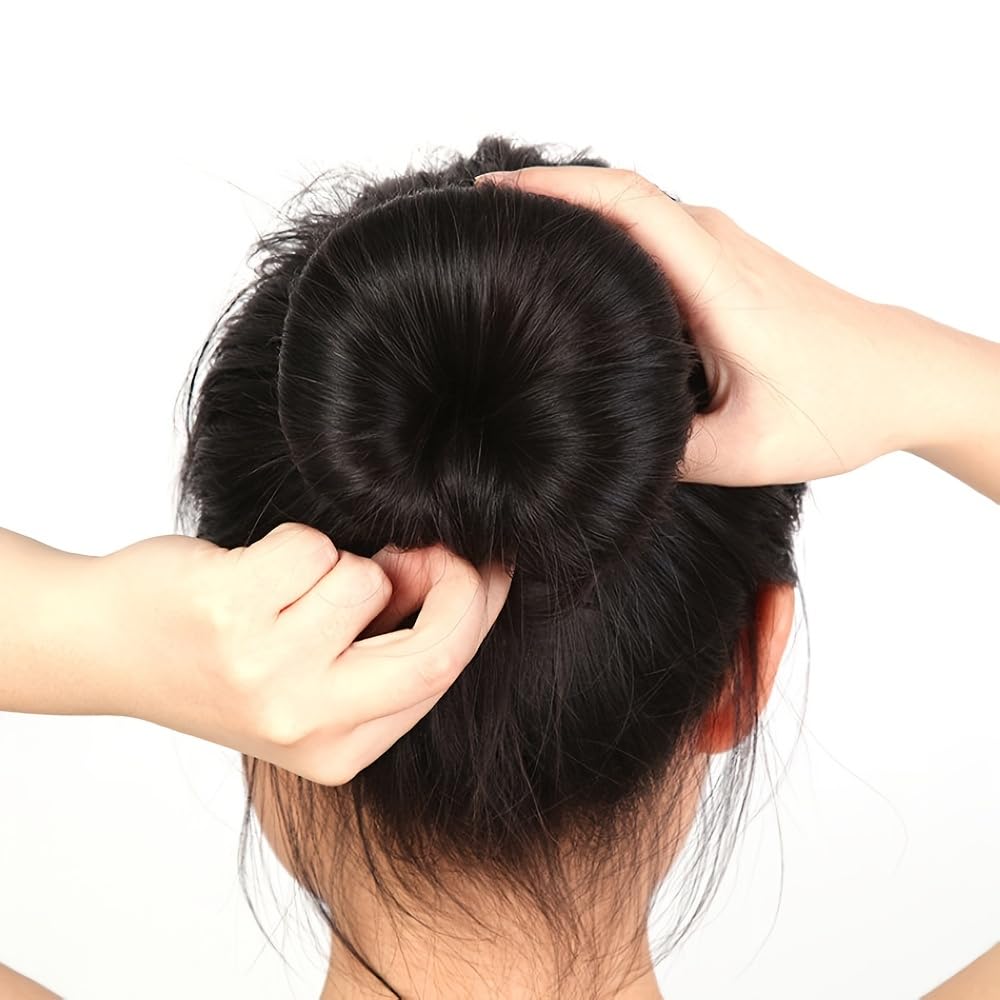 Black Hair Donut Bun Maker Set - 3 Pcs Hair Styling Donuts & 2 Pcs Volume Boosting Sponge Clips for Perfect Buns & Updos | Easy-to-Use Hair Accessories for Women | Great for Parties, Weddings & Everyday Styling