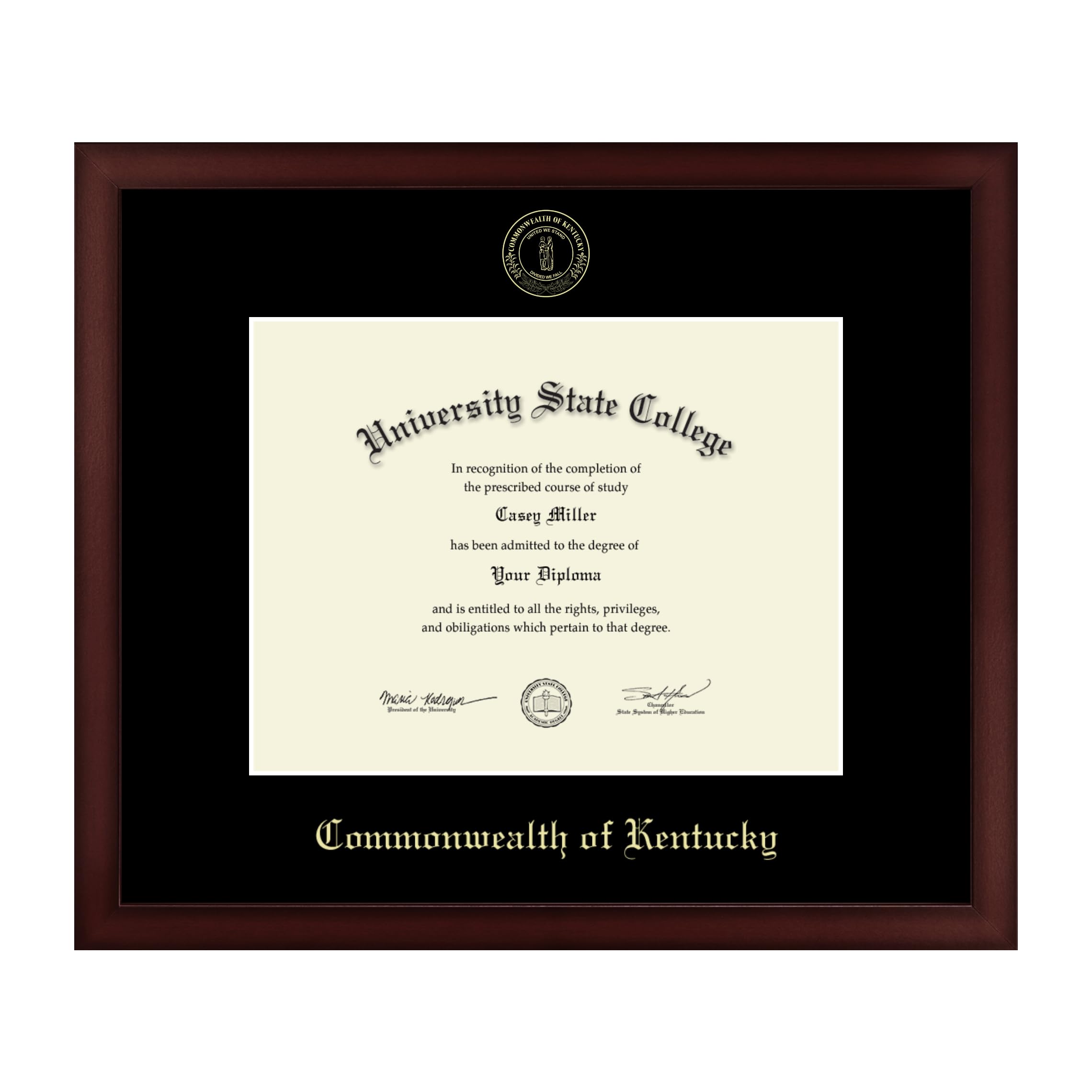 State of Kentucky 11x8.5 Inch Diploma Frame - Gold Embossed Cherry Wood Certificate Display with Black Mat - Perfect for Graduation, Office Awards & Wall Decor