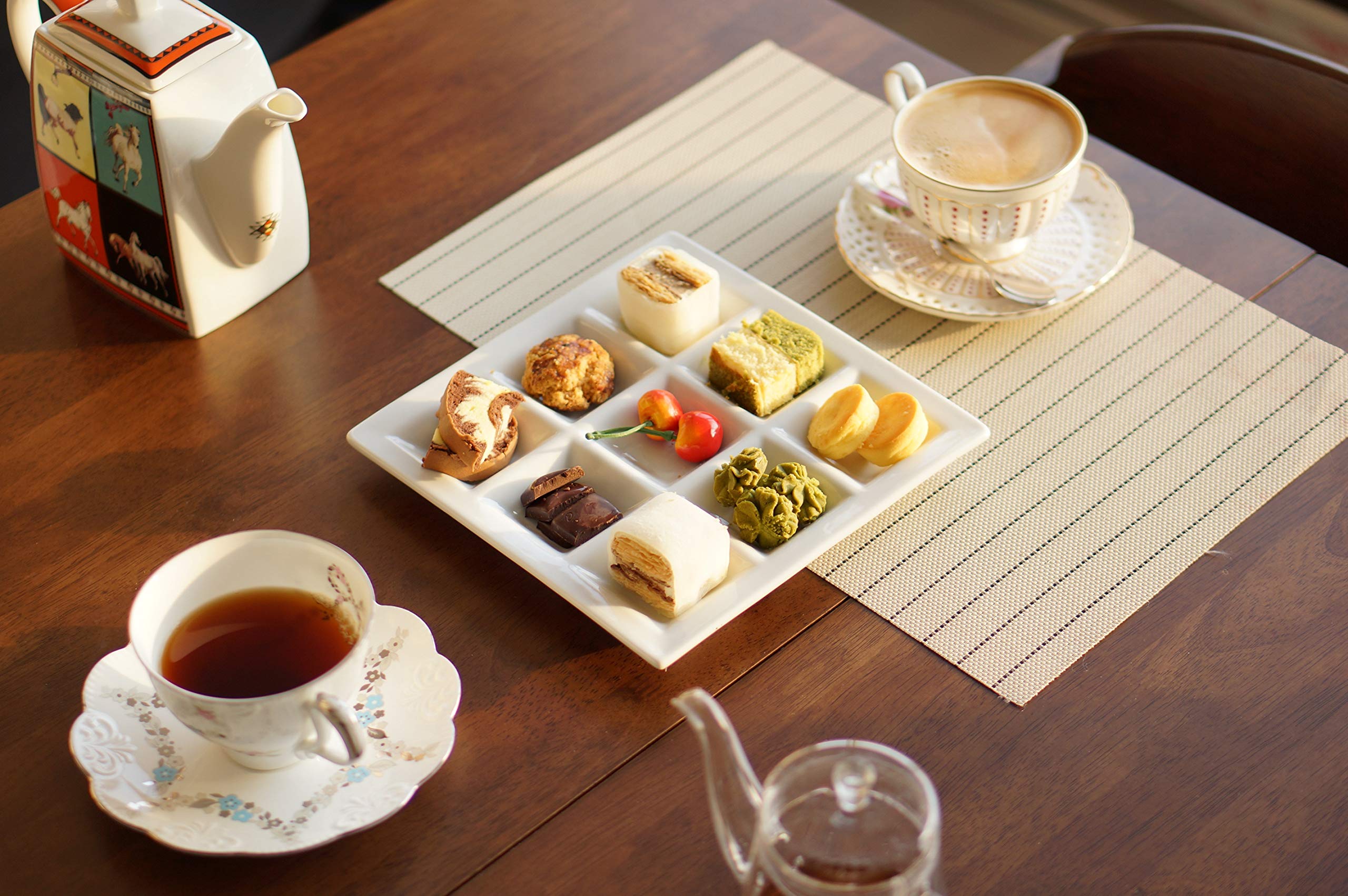**Premium Ceramic Divided Plates - 4 Compartment Rectangular Serving Dishes for Dinner, Salad, Snacks & Sauces | Elegant Quadrant Shaped Pigment Tray for Home, Restaurant & Party Use**