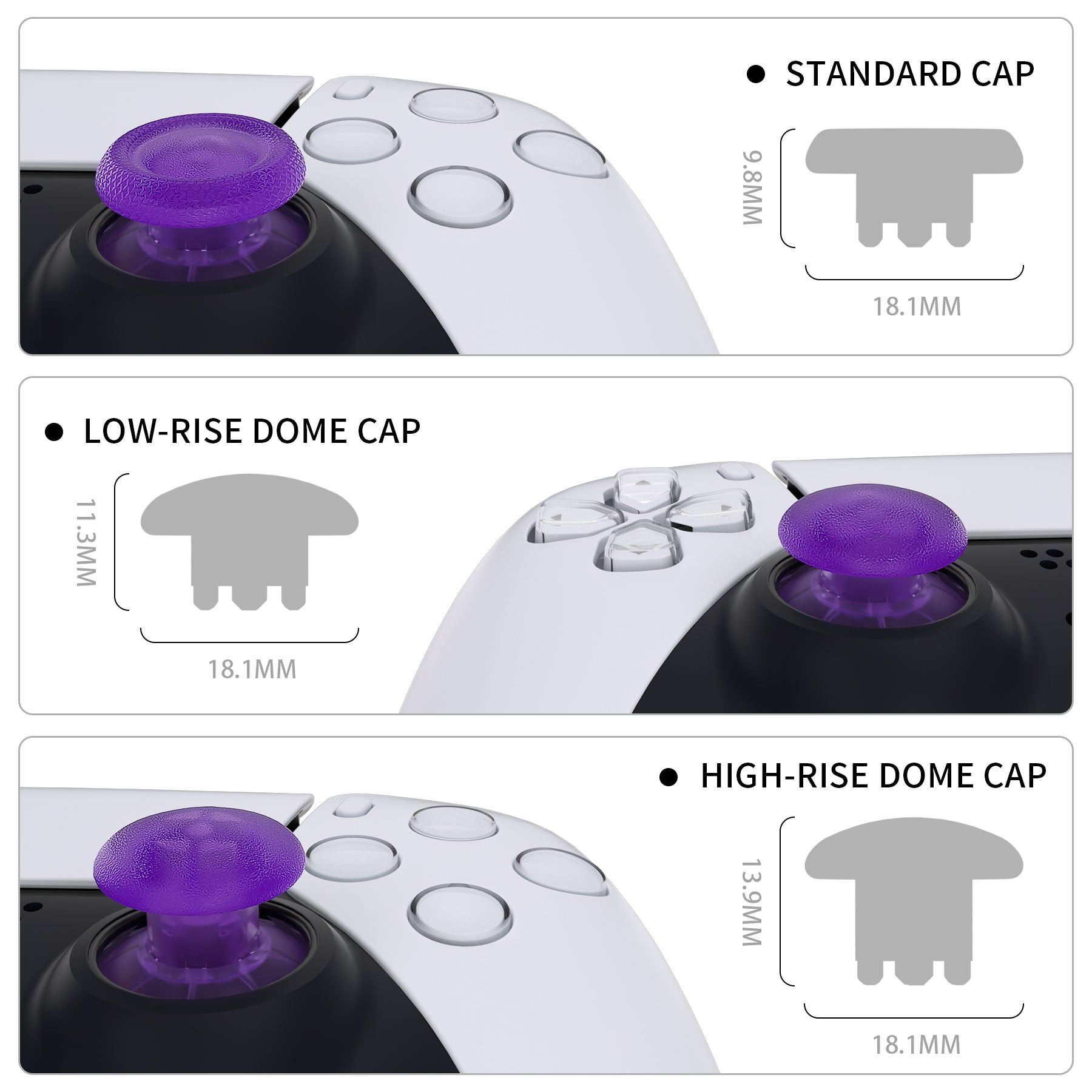 eXtremeRate EDGE Swappable Thumbsticks for PS5 Controller - Clear Atomic Purple Replacement Analog Sticks Compatible with PS5 & PS4 Controllers (P5J209) | Perfect for Gaming, Customization & Controller Repair