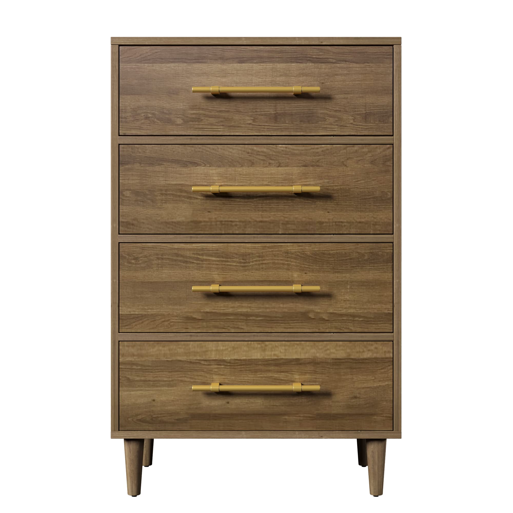 Modern Walnut Finish 4-Drawer Dresser with Golden Metal Handles - 46.2