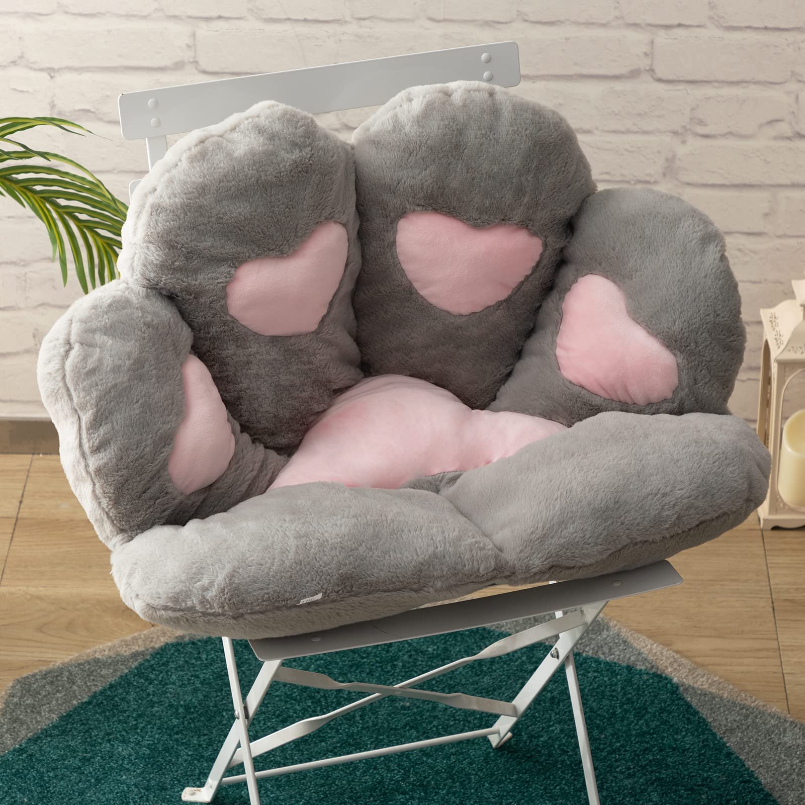 ALIMORDEN Large Cat Paw Cushion - Soft Plush Grey & Pink Seat Pad for Office Chair, Sofa, Floor - Comfortable Lazy Cushion for Home, Work & Relaxation