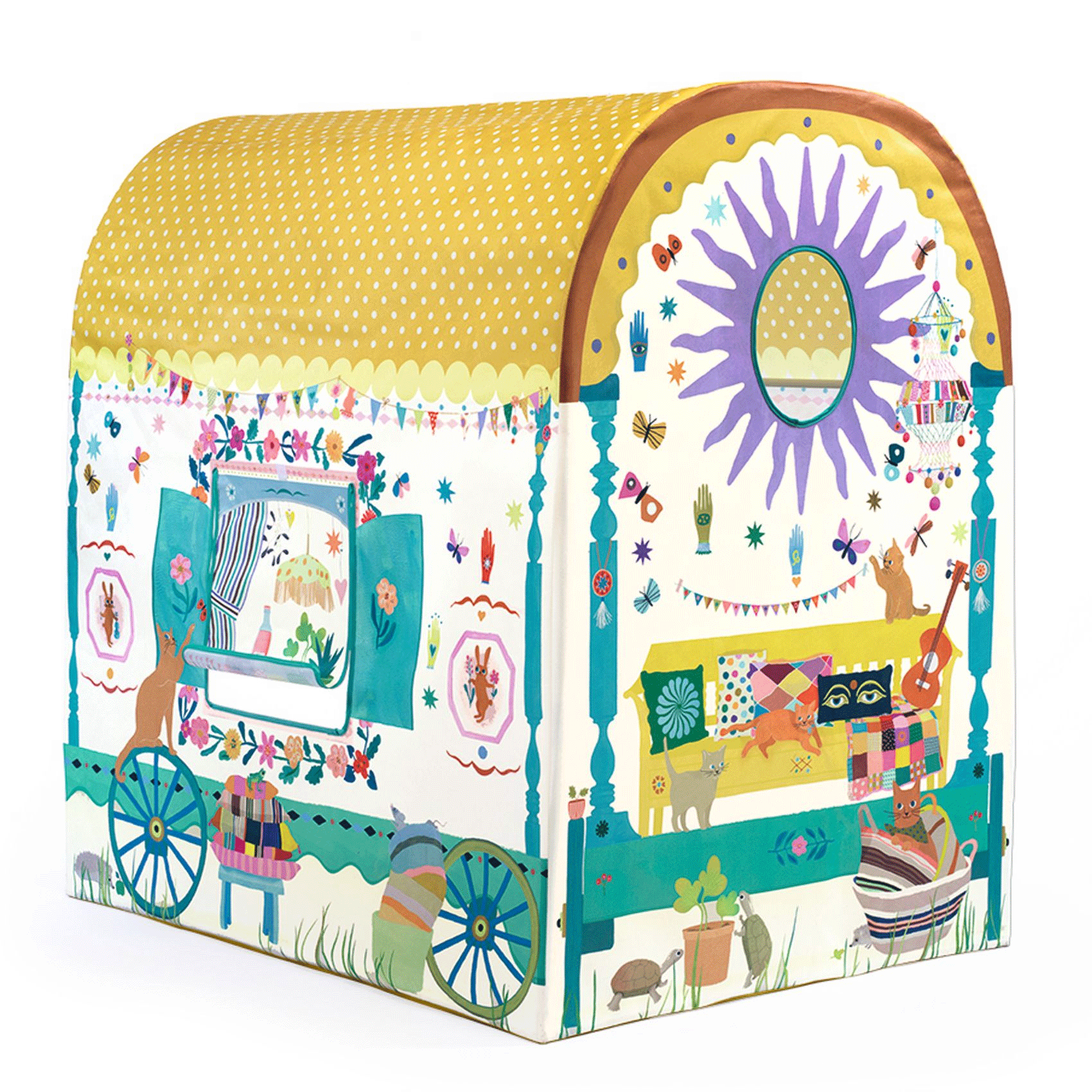 Djeco Caravan Play Tent for Kids - Foldable Indoor & Outdoor Playhouse for Imaginative Play, Camping, and Backyard Adventures