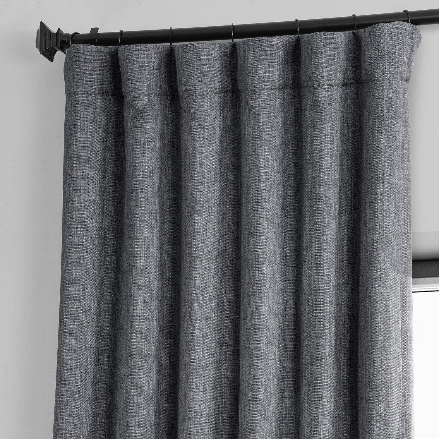 Dark Gravel Textured Faux Linen Blackout Curtains for Bedroom & Living Room - Noise Reducing & Light Blocking Window Treatments for Home Decor
