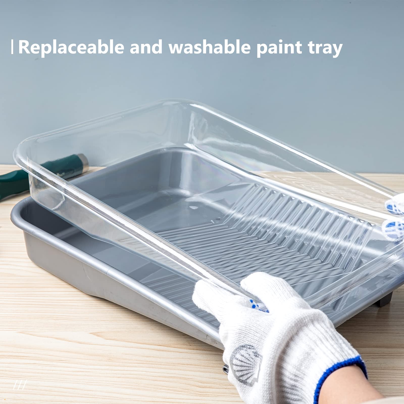 Mister Rui 9 Inch Paint Tray with 10 Disposable Liners & 5 Wire Cage Roller Frames - Large Silver Plastic Paint Roller Tray for Professional & DIY Painting Projects - Perfect for Walls, Ceilings, and Home Renovations