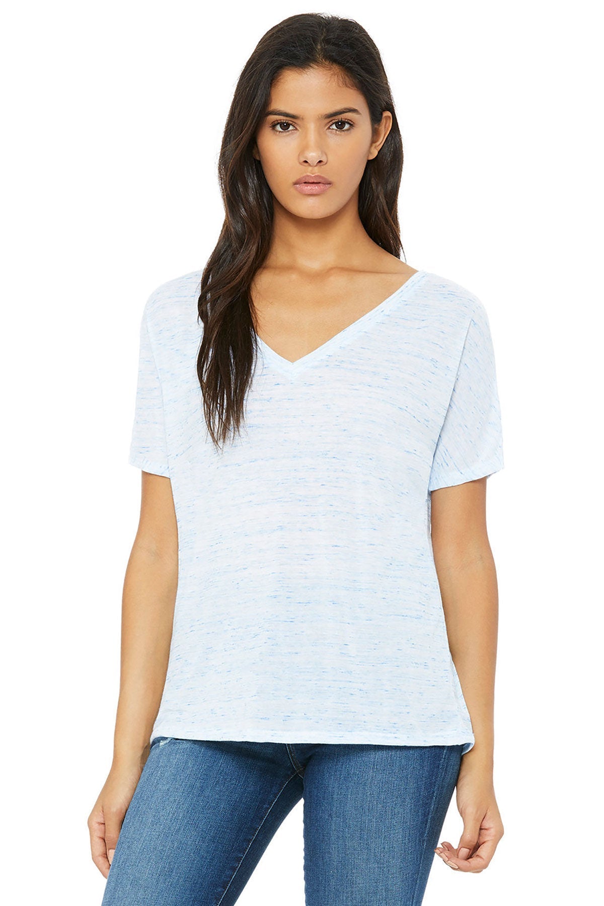 Bella Canvas Women's Slouchy V-Neck T-Shirt - Soft & Comfortable Casual Tee for Everyday Wear - Blue Marble Print - Perfect for Lounge, Outings & Layering