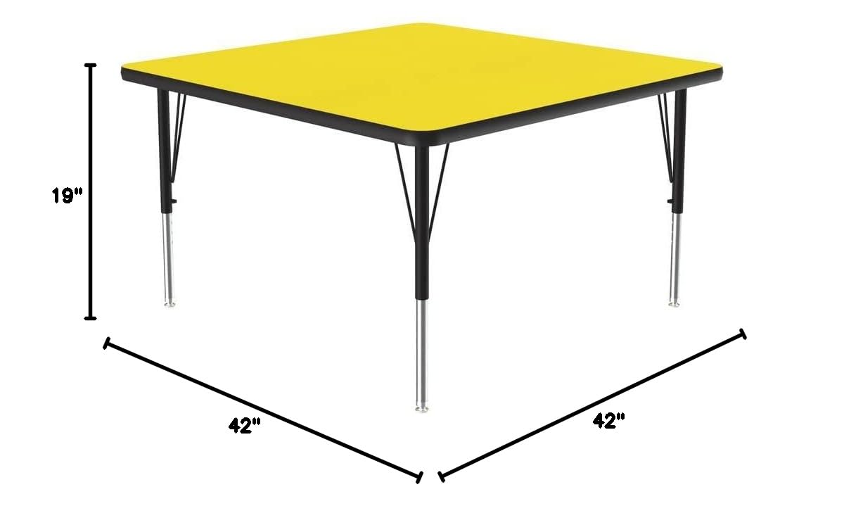 Adjustable 42x42 Inch Square Classroom Activity Table for Kids - 19 to 29 Inch Height Range - Durable Yellow High Pressure Laminate Top - USA Made School Furniture - Perfect for Preschool, Kindergarten & Homeschool Learning Centers