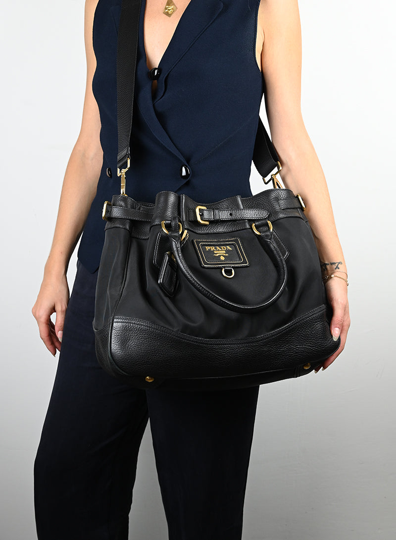 Prada Black Fabric Shopper Bag - Stylish & Spacious Tote for Women | Perfect for Work, Travel & Everyday Use