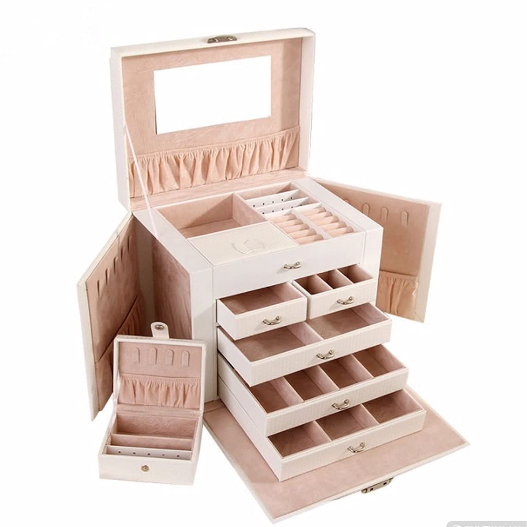 5-Layer Large Capacity Jewelry Storage Box with Lock - Organizer for Necklaces, Rings, Earrings & Cosmetics | Perfect for Bedroom Vanity, Travel & Gift Giving