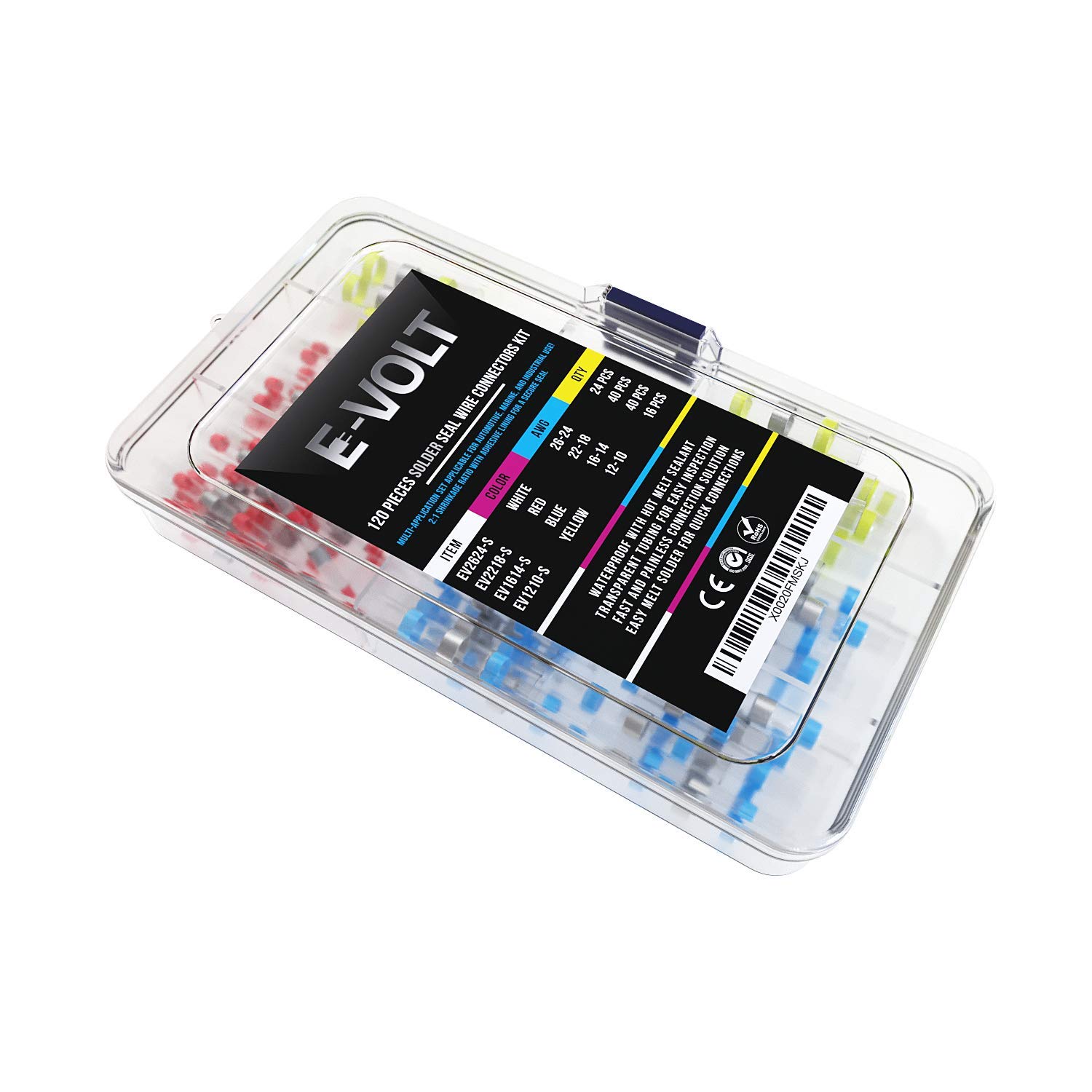 E-VOLT Solder Seal Wire Connectors - 120PC Low Temperature Melt Soldering Terminals - Waterproof Insulated Electrical Connectors for Marine, Automotive & DIY Projects - Perfect for Boat Wiring, Car Audio Installation & Home Electrical Repairs