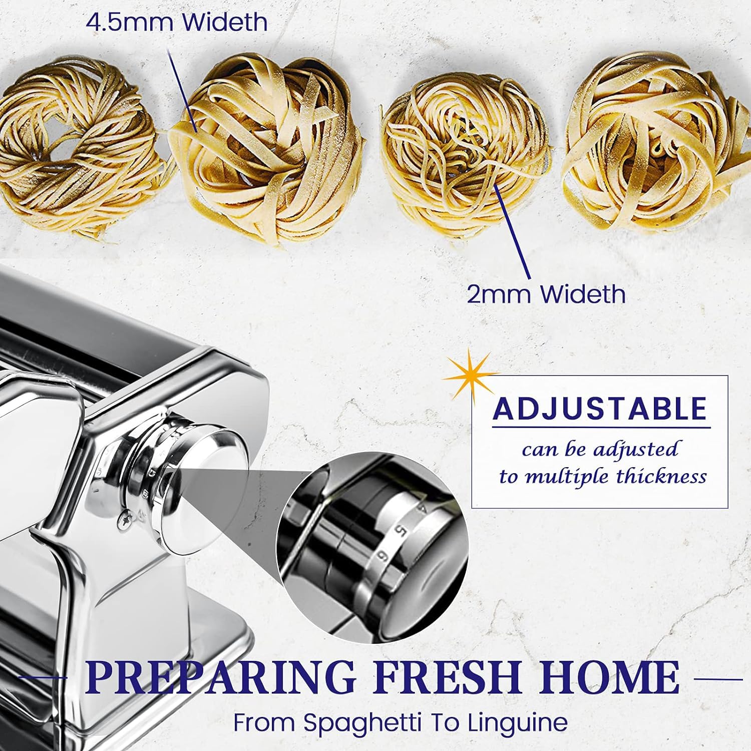 **7-in-1 Pasta Maker Machine with 150mm Roller & Hand Crank – Adjustable Thickness for Spaghetti, Fettuccine, Lasagna, Dumpling Skin – Perfect for Homemade Italian Pasta & Asian Noodles**    *(Ideal for Home Chefs, Italian Cuisine Lovers & DIY Pasta Enthusiasts – Great Gift for Cooking Beginners & Foodies!)*