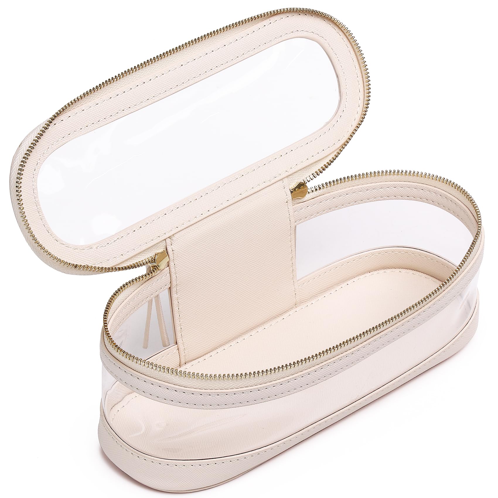 Clear Travel Makeup Brush Case - Slim Zippered Cosmetic & Toiletry Organizer Bag for Women | Portable Small Purse for Brushes, Cosmetics & Essentials | Perfect for Travel, Gym, Work & Daily Use (Beige, SLIM-2)