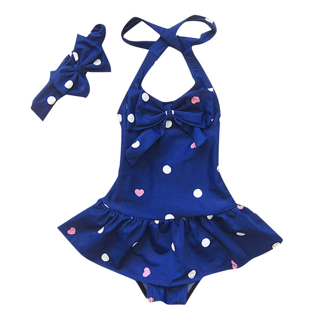 Toddler Baby Girls Polka Dot Bowknot One-Piece Swimwear Set with Headband - Perfect for Beach, Pool, and Summer Vacation