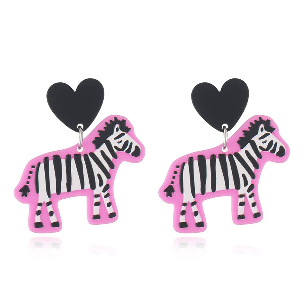 Funny Cartoon Zebra Drop Earrings for Women - Exaggerated Acrylic Animal Dangle Jewelry - Cute Bohemian Fashion Accessories - Perfect Gift for Girls & Teens - Great for Parties, Holidays & Everyday Wear