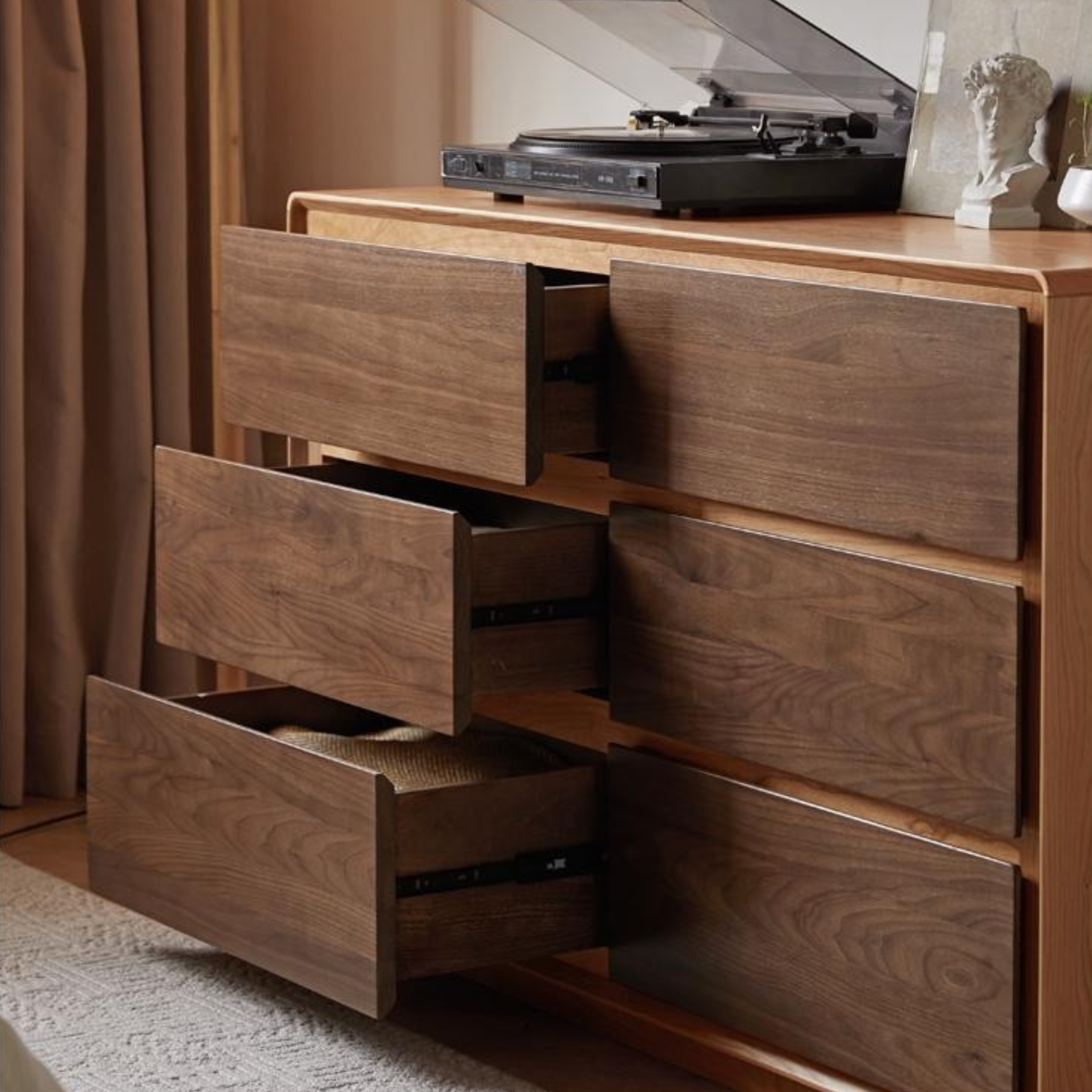 Premium Black Walnut & Cherry Solid Wood Modern Dresser Drawer Cabinet - Stylish Bedroom Storage for Clothes, Linens & Accessories