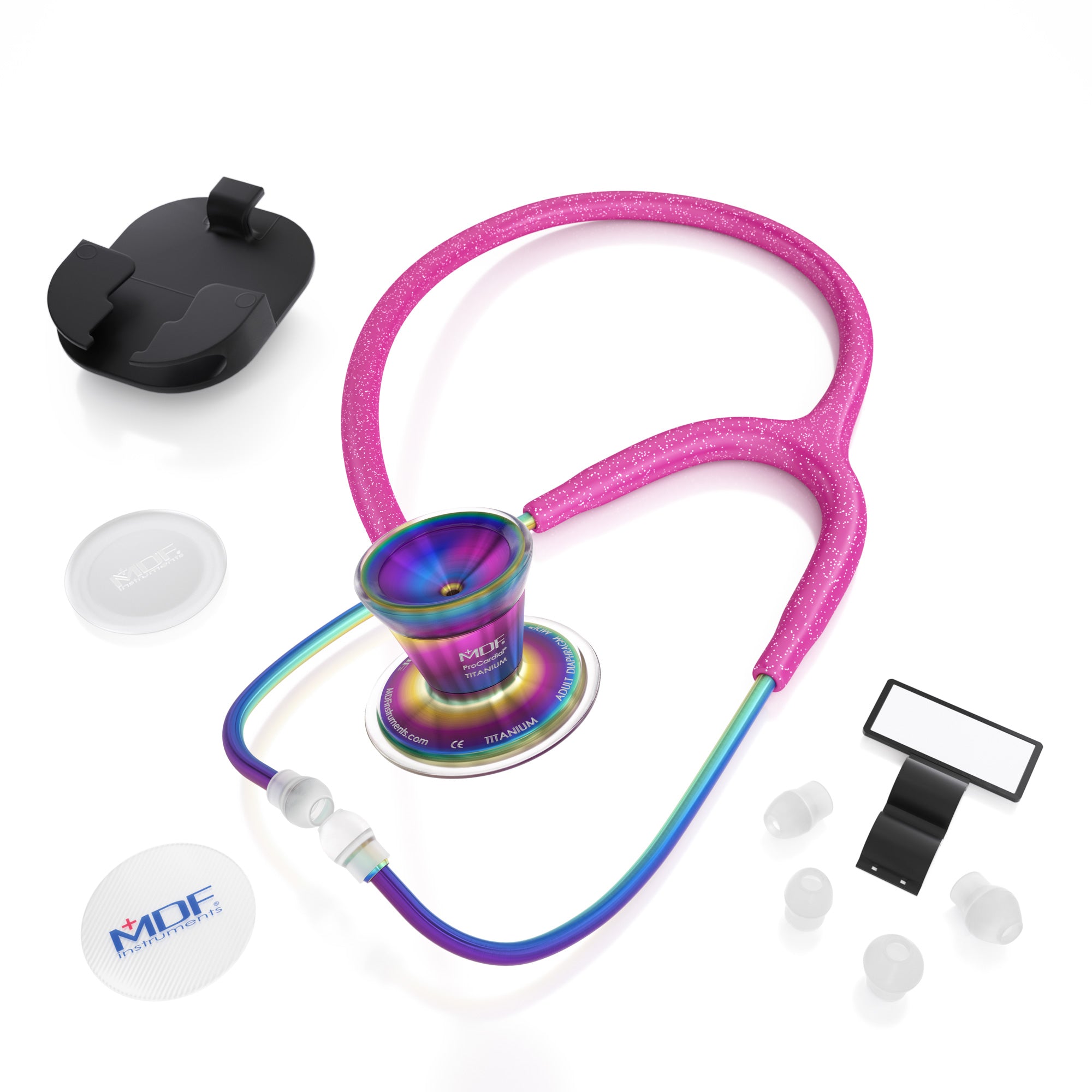ProCardial® Titanium Cardiology Stethoscope - Bright Pink Glitter/Kaleidoscope Design - Premium Medical Stethoscope for Doctors, Nurses & Healthcare Professionals - Ideal for Pediatric, Cardiology & Clinical Use