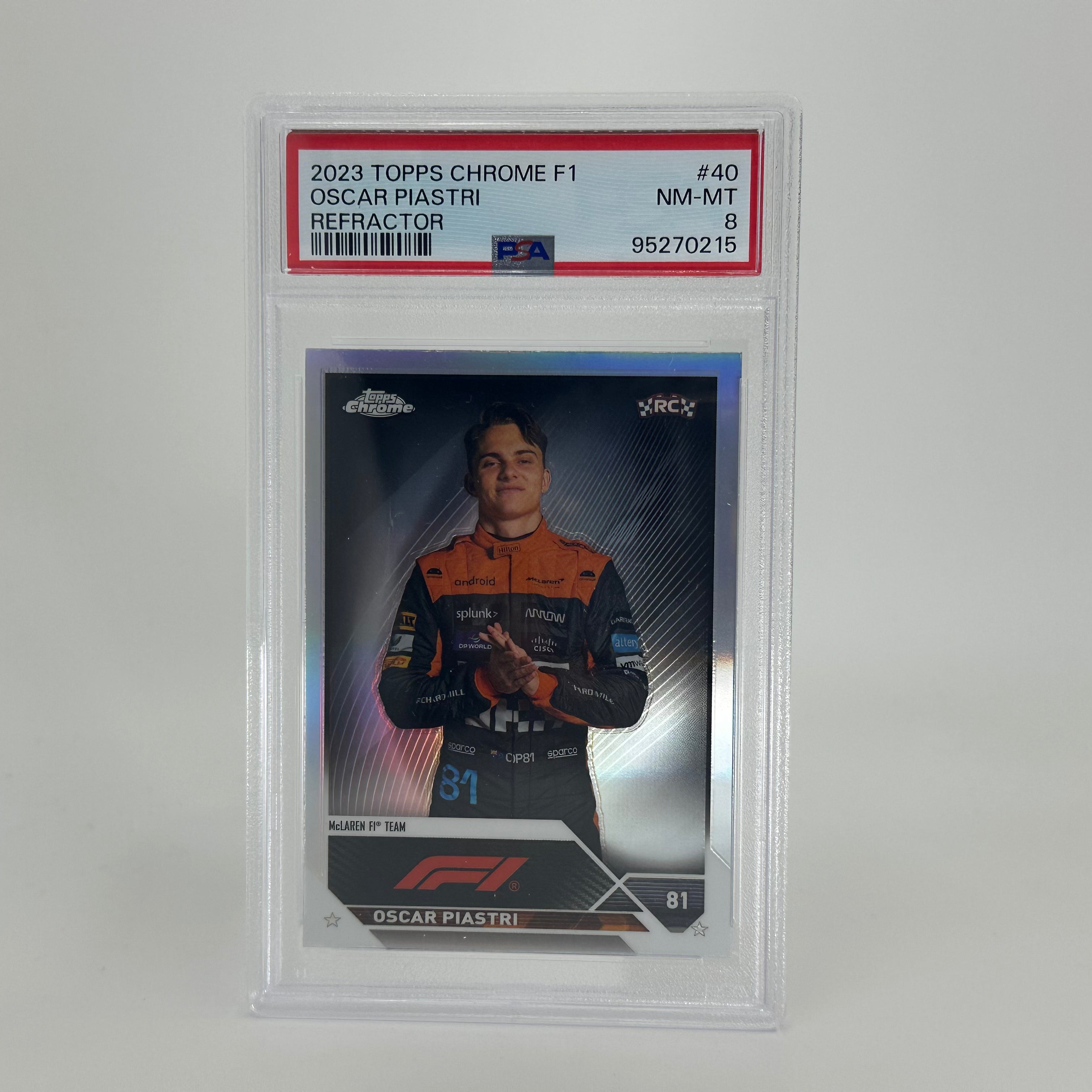 2023 Topps Chrome Oscar Piastri #40 Rookie Refractor Card PSA 8 - Perfect for Collectors, Sports Memorabilia Enthusiasts, and F1 Racing Fans