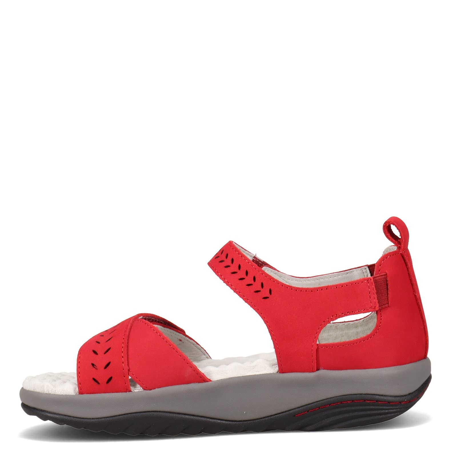 Jambu Women's Sedona Perforated Strappy Casual Sandals - Red | Comfortable Walking Shoes for Summer, Beach, Travel & Outdoor Activities
