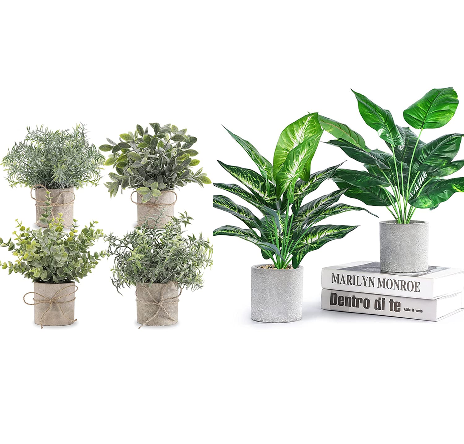 4-Pack Mini Potted Fake Plants & 2-Piece 16
