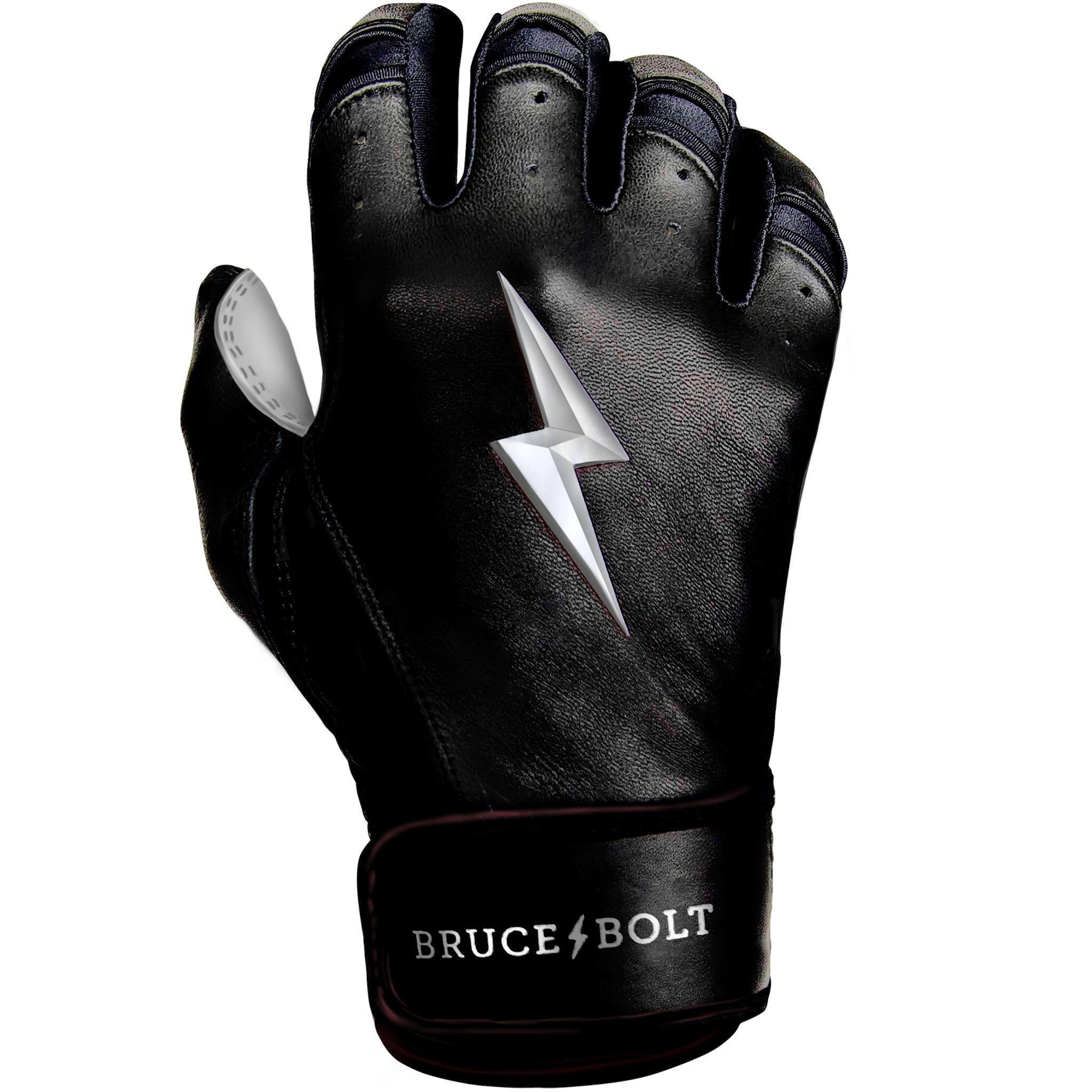 Bruce Bolt PREMIUM PRO Chrome Series Short Cuff Batting Gloves for Baseball & Softball - Black | Durable Grip & Comfort for Hitting, Training & Games