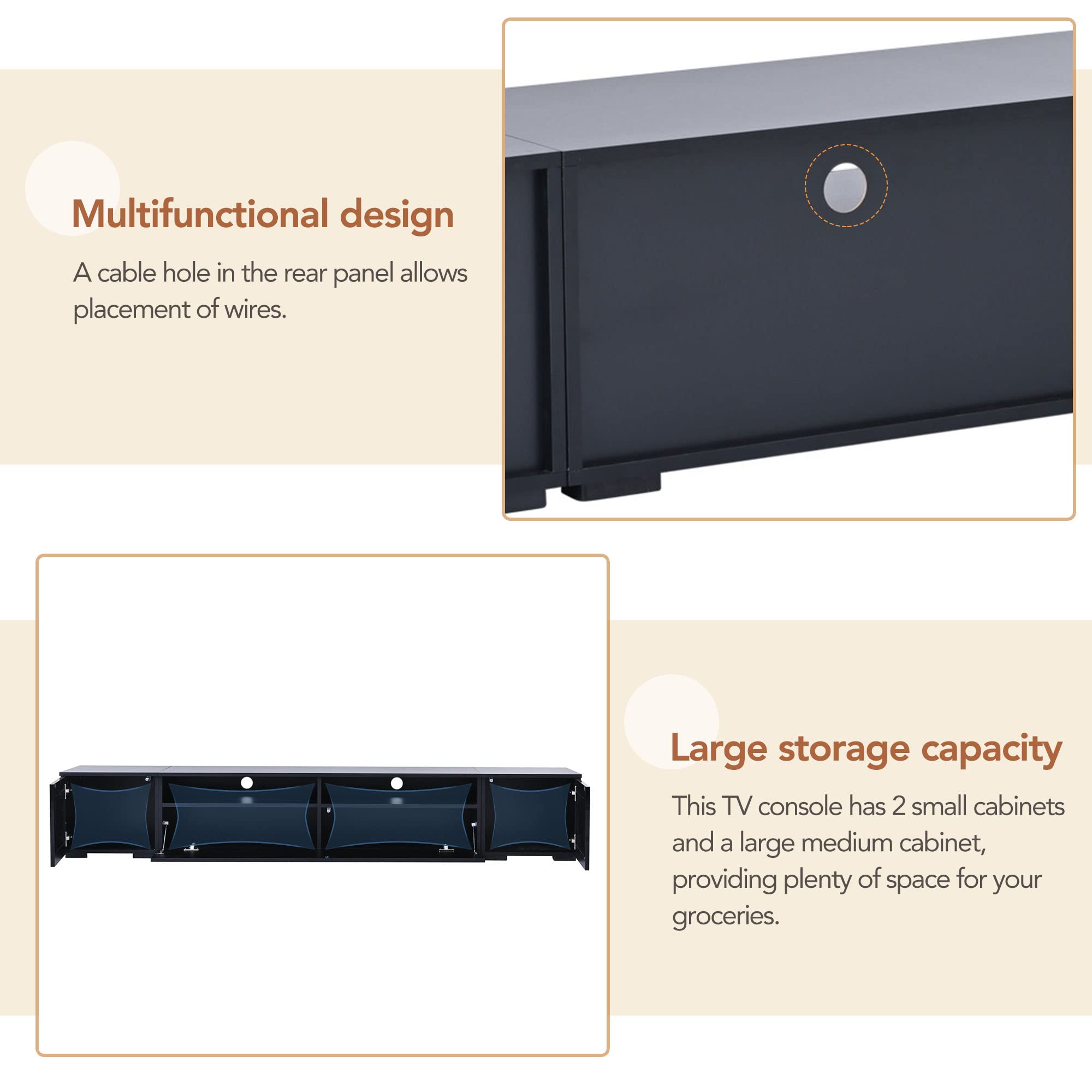 90 Inch TV Stand with LED Lights - Modern Entertainment Center for 85 80 75 70 Inch TVs, Black TV Console with Storage | Perfect for Living Room Home Theater Setup