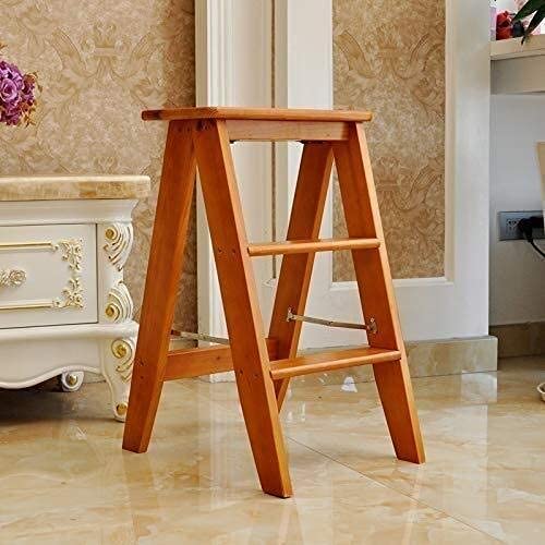 FADUNI Solid Wood Folding Step Stool for Home - Multifunctional Kitchen Stool, Ladder Chair, Footrest - Light Color - Perfect for Small Spaces, Cooking, Bathroom & Living Room Use