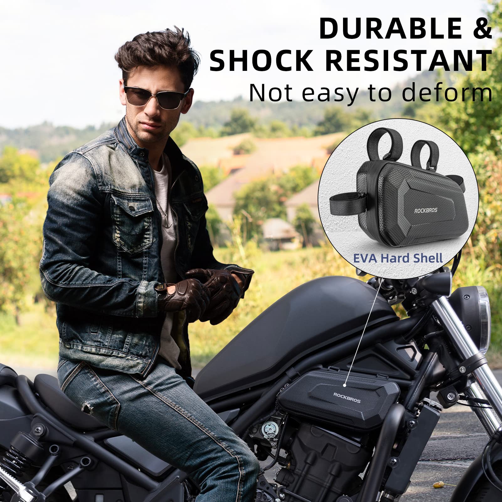 ROCKBROS Motorcycle Tool Bag - EVA Hard Shell Waterproof Triangle Side Storage Bag for Bikes | Durable Motorcycle Tail Bag for Riding Gear & Accessories - Perfect for Commuting, Touring & Off-Road Adventures