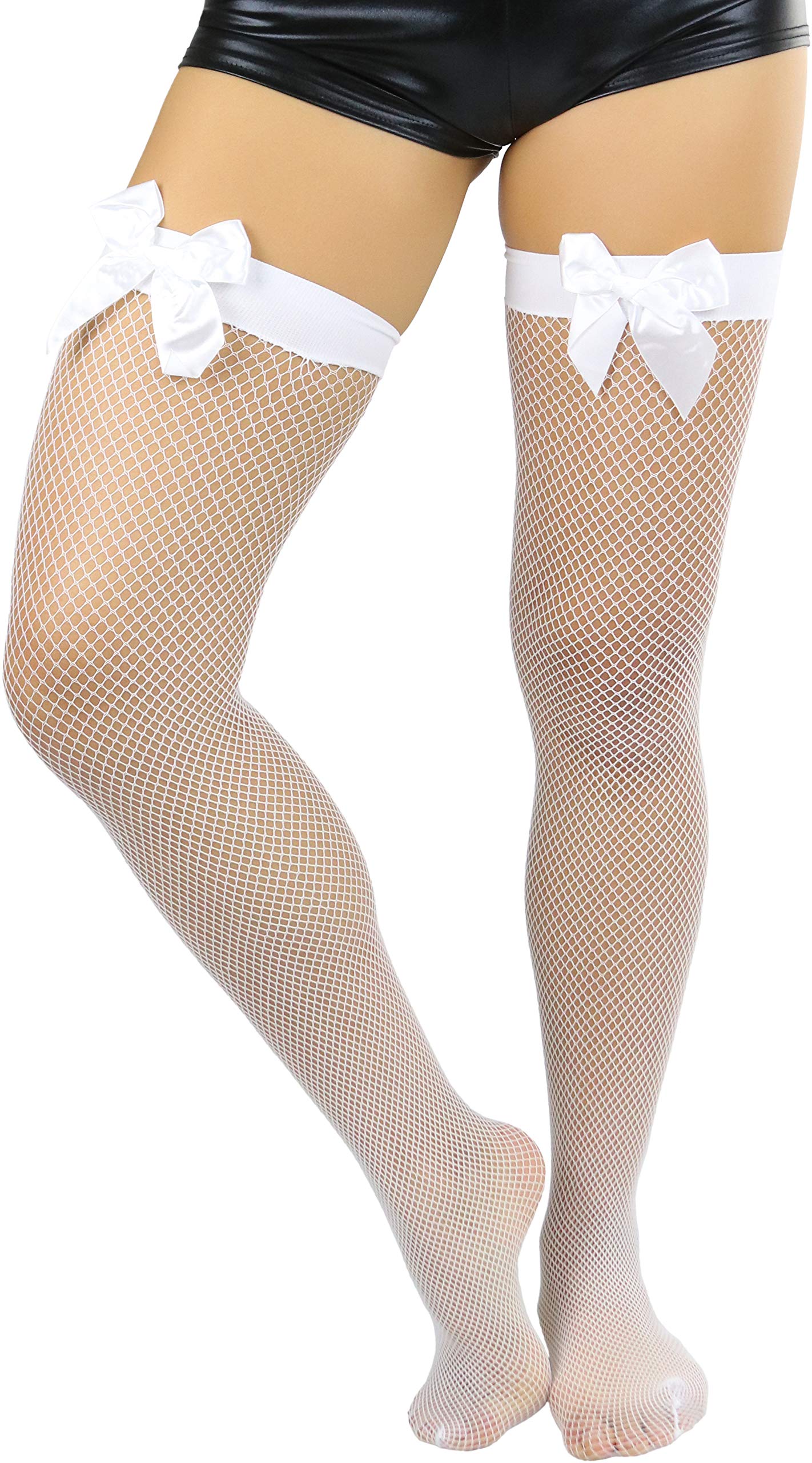 ToBeInStyle Women’s Sexy Fishnet Thigh High Stockings with Satin Bow - Fashionable Hosiery for Party, Cosplay & Date Night Outfits