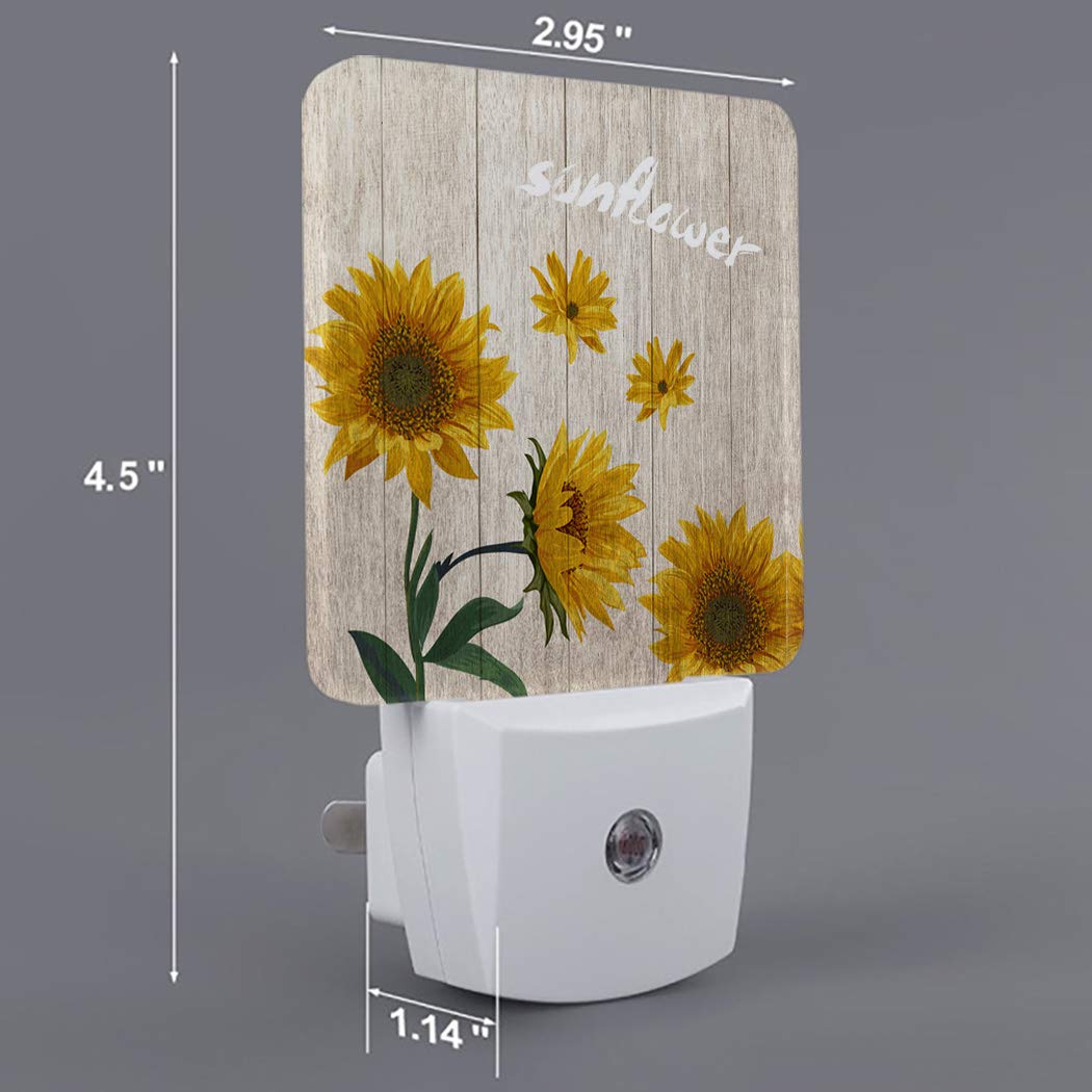 Sunflower Night Light with Dusk-to-Dawn Sensor - LED Plug-in Wall Light for Nursery, Kids Room & Bathroom - Wood Grain Decorative Nightlight for Bedroom, Hallway, Stairs - Perfect for Night Feedings, Safety & Home Decor
