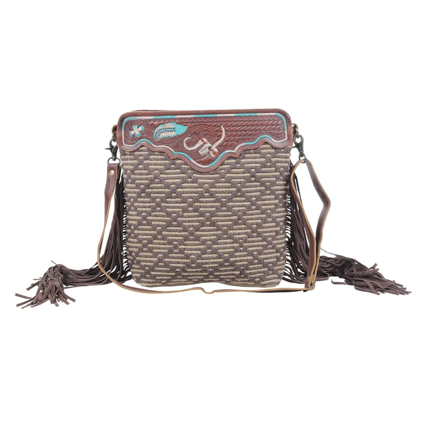 Myra Bag Western Leather Shoulder Bag for Women - Upcycled Canvas Hand-Tooled Vintage Purse | Perfect for Casual Outings, Travel & Boho Fashion Accessories