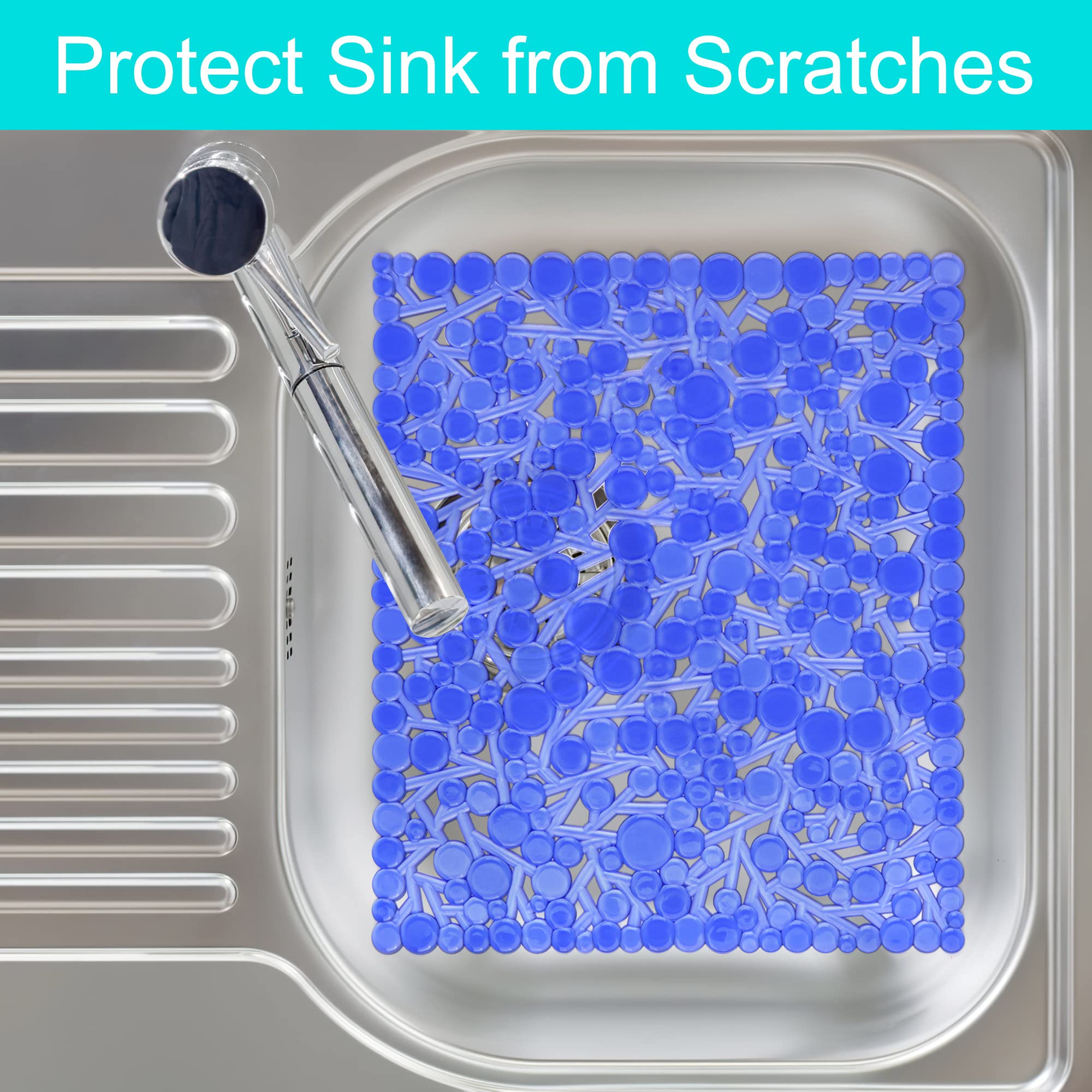 Coopay 2 Pack Non-Slip Kitchen Sink Mats - PVC Eco-Friendly Dish Drying Pad, Adjustable Sink Protector for Stainless Steel & Porcelain Sinks (12.6”x10.5”, Blue) - Perfect for Dishwashing, Draining & Protecting Sink Bottom