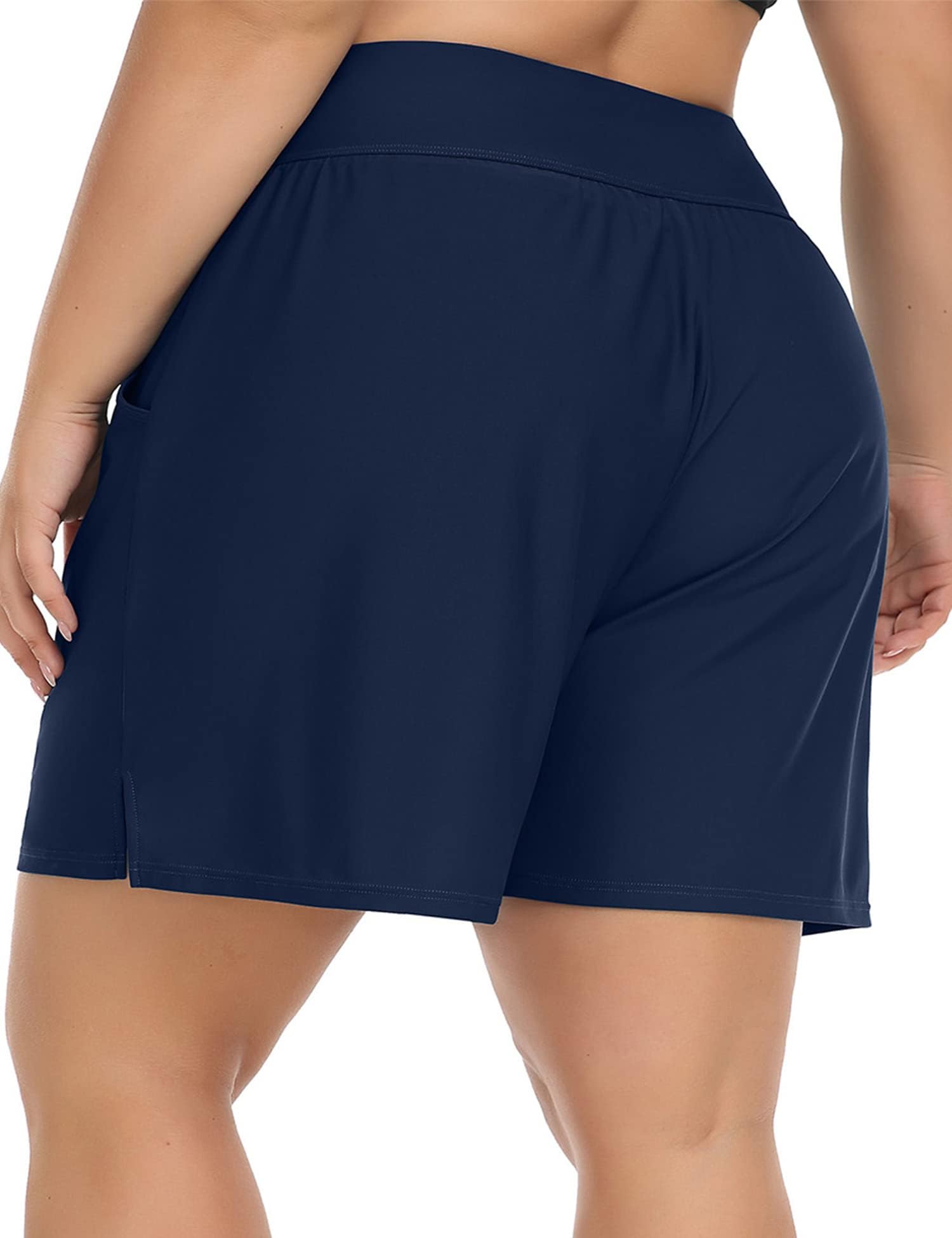 Charmo Women's High Waist Swim Shorts - Tummy Control Board Shorts in Black & Blue | Plus Size Swimwear for Beach, Pool & Water Sports