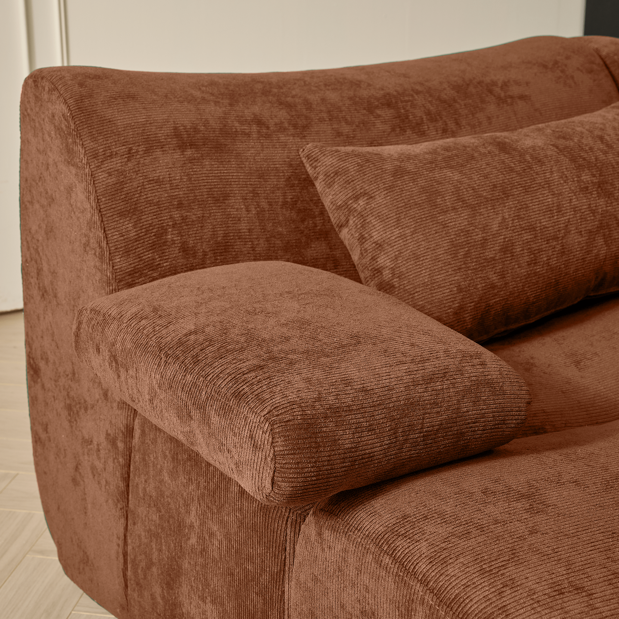 Modern Green & Brown Corduroy Sectional Sofa - Comfortable L-Shaped Couch for Living Room, Family Room & Small Spaces