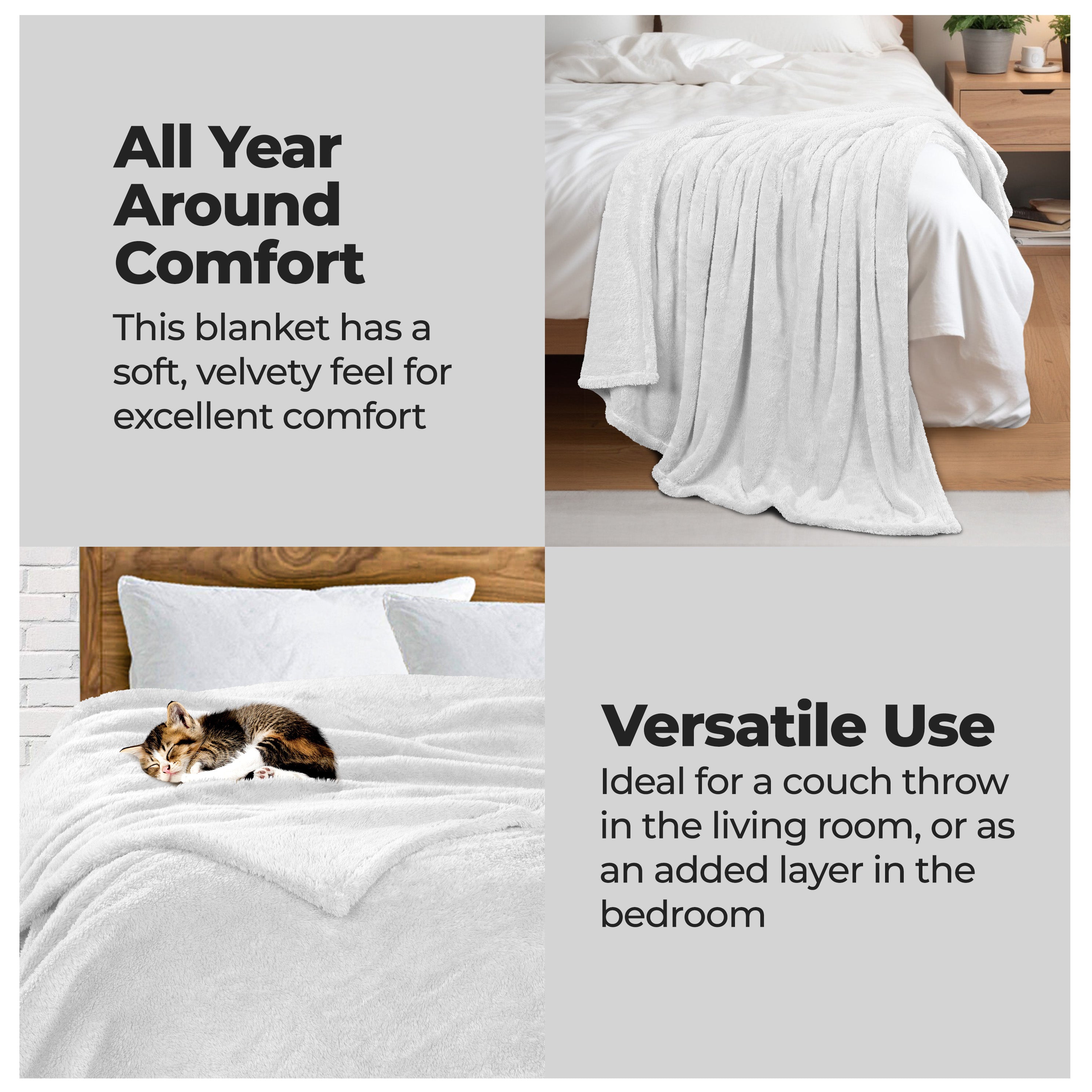 Classic Solid Fleece Plush Medium Weight Fluffy Soft Blanket - Cozy & Warm for Bed, Sofa, Travel & Gifts | Ultra-Soft Throw Blanket for All Seasons