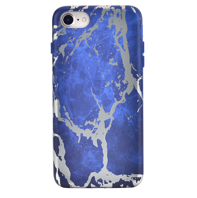 Navy Blue Marble Silver Chrome iPhone Case - Stylish Protective Cover for iPhone 13/14/15 Pro Max - Durable Shockproof Phone Case for Everyday Use & Travel