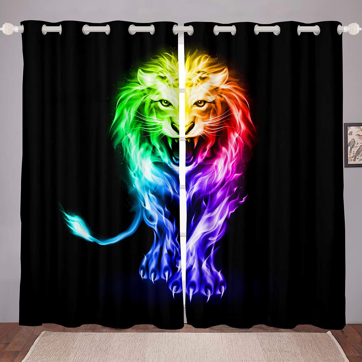 Feelyou 3D Lion Print Curtains for Bedroom & Living Room - Safari Animal Theme Window Drapes for Kids Boys Girls - Wild Animal Pattern Home Decor (52x84 Inch, 2 Panels) - Perfect for Jungle Themed Nursery, Playroom or Safari Party Decorations