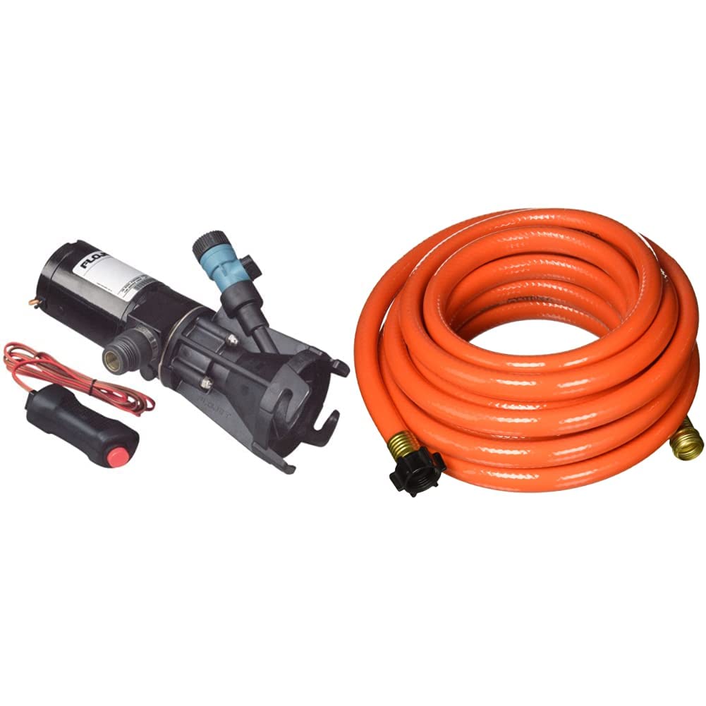Flojet 18555-000A 12V Portable RV Waste Water Transfer Pump with Garden Hose Adapter | Camco RhinoFLEX 5/8