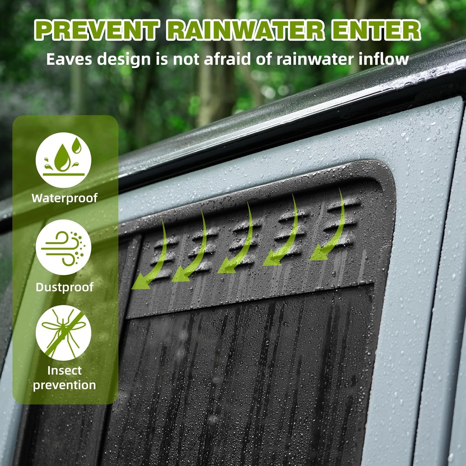 2018-2024 Jeep Wrangler JLU 4-Door Window Vent Covers with Insect Net - 2-Piece Set for Fresh Air & Bug Protection | Perfect for Off-Roading & Summer Driving
