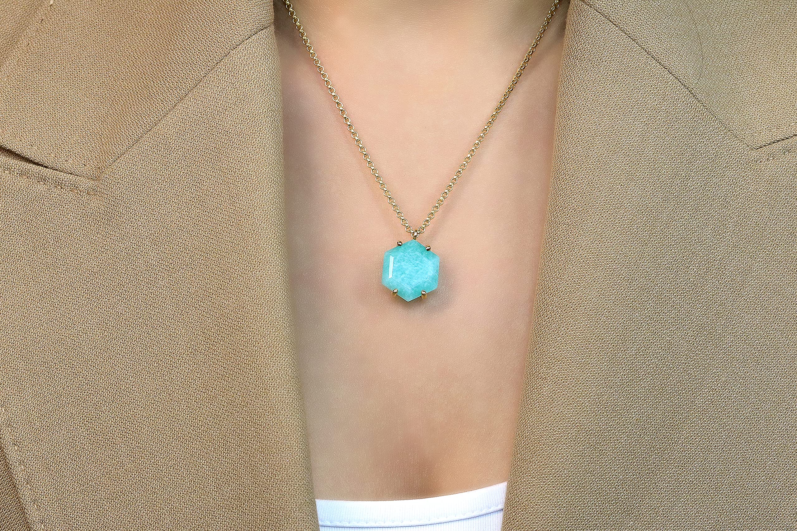 Anemone Geometric Amazonite Necklace - Handmade Blue Crystal Statement Jewelry for Women - Elegant Bridal, Birthday & Anniversary Gift with Gift Box - Perfect for Weddings, Parties & Special Occasions
