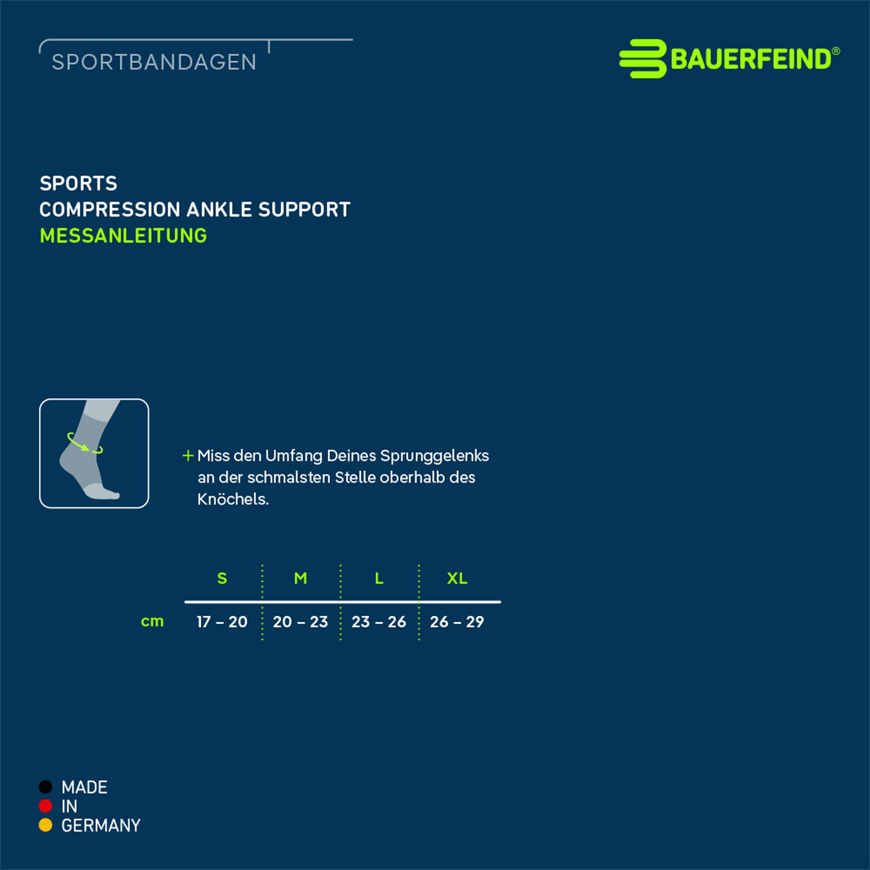 Bauerfeind Sports Compression Ankle Support Sleeve - Unisex Medium Navy Blue - for Running, Basketball, Soccer & Fitness - Left/Right Foot - Injury Prevention & Recovery Aid (Perfect for Athletes & Active Lifestyles)
