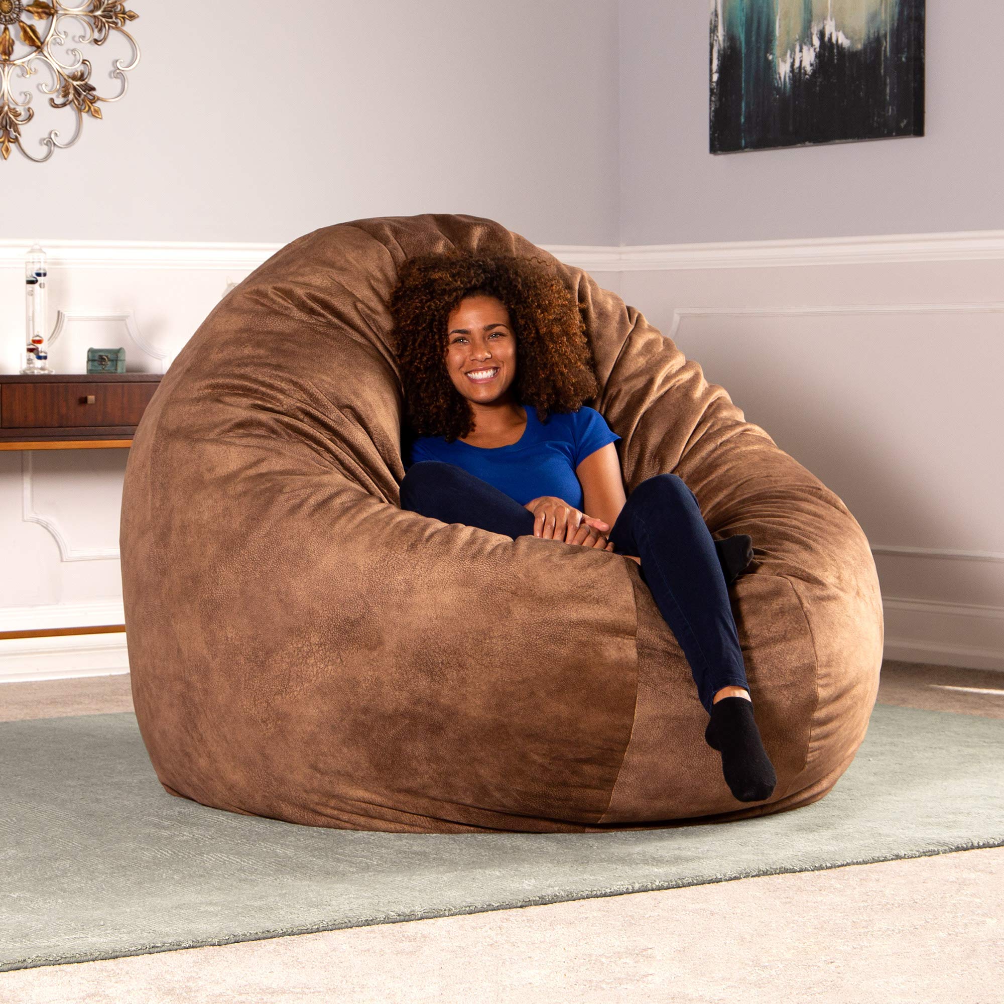 Jaxx 6 Foot Cocoon - Premium Giant Bean Bag Chair for Adults - Ultra Soft Microvelvet, Saddle Brown - Perfect for Lounging, Gaming & Relaxation in Living Room or Bedroom