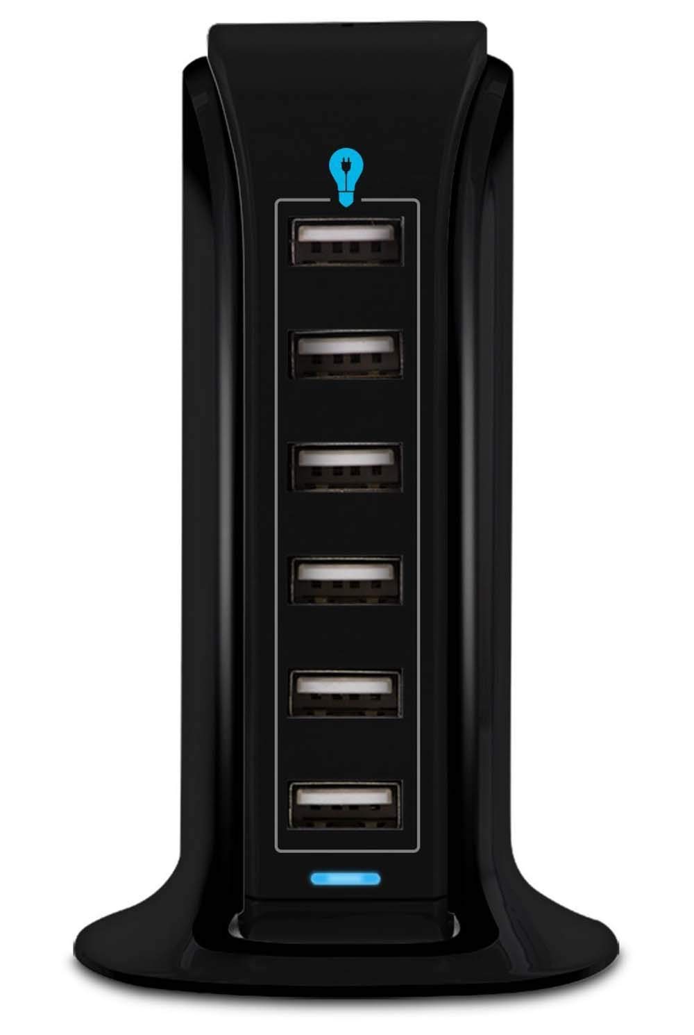 Aduro 40W 6-Port USB Desktop Charging Station with U-Light LED Desk Lamp - Wireless Charger, Dimmable Eye-Caring Light for Home Office, Bedroom & Nightstand (Black) - Fast Charging Hub & Stylish Desk Organizer