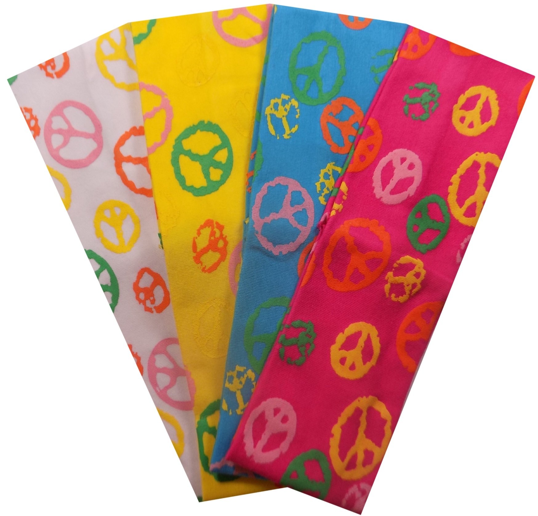 Funny Girl 4-Pack 2.5 Inch Colorful Peace Sign Stretch Cotton Headbands for Women - Perfect for Yoga, Workouts, and Casual Fashion Accessories