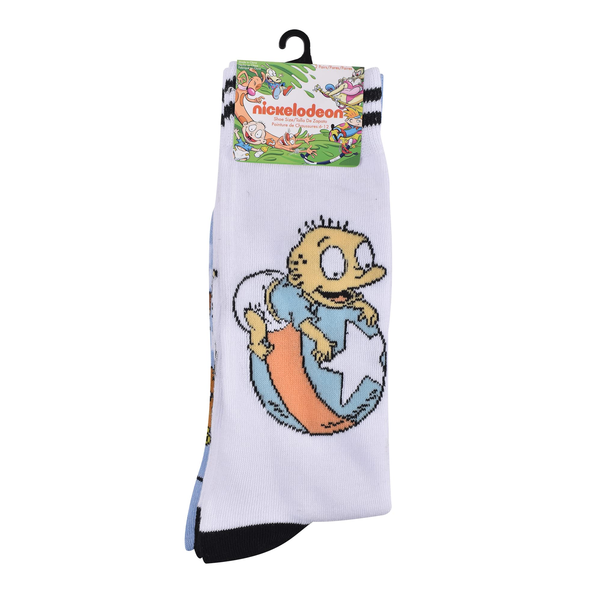 Rugrats Men's White Crew Socks 2-Pack (Size 10-13) - Comfortable Cotton Casual Socks for Everyday Wear, Work & Sports